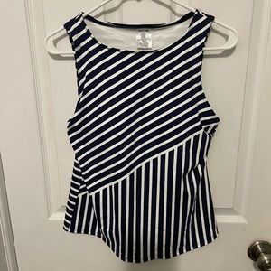 Lands' End Tankini Swimsuit Top Built In Bra Blue White Stripe Size 8P Petite